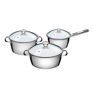 Tramontina juego de ollas Allegra de acero inoxidable con fondo triple de 6 piezas