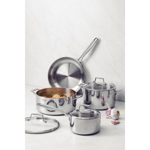 Juego de Ollas Tramontina Grano de acero inoxidable con cuerpo triple y tapa de vidrio 7 piezas